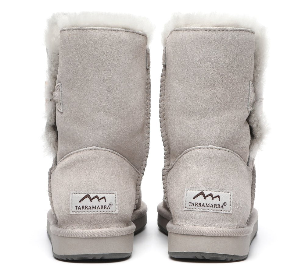 Premium Australian Sheepskin Boots Unisex Short Button Plus - UGG Boots - Goat Grey - AU Ladies 4 / AU Men 2 / EU 35 - Uggoutlet