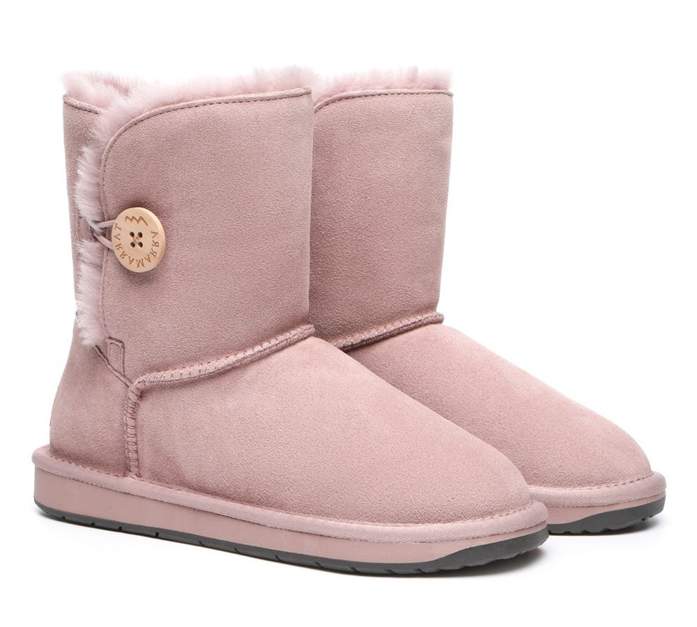 Premium Australian Sheepskin Boots Unisex Short Button Plus - UGG Boots - Goat Grey - AU Ladies 4 / AU Men 2 / EU 35 - Uggoutlet