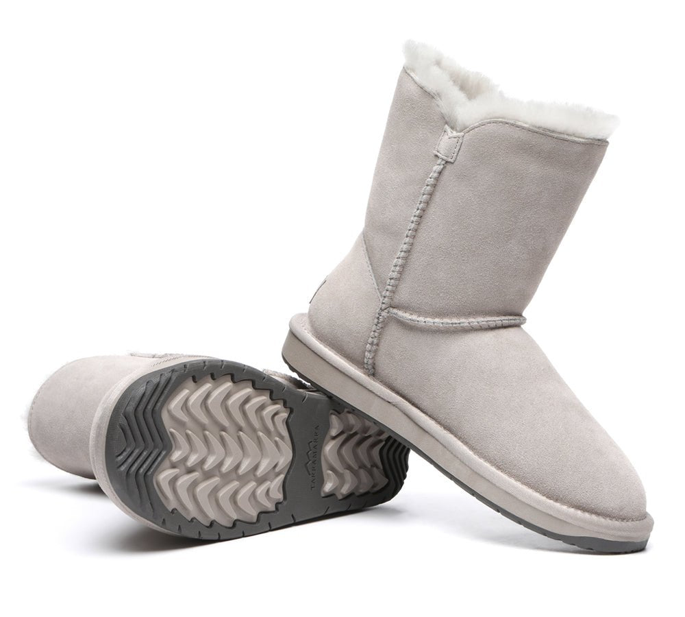 Premium Australian Sheepskin Boots Unisex Short Button Plus - UGG Boots - Goat Grey - AU Ladies 4 / AU Men 2 / EU 35 - Uggoutlet