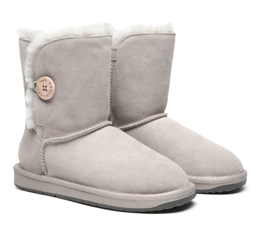 Premium Australian Sheepskin Boots Unisex Short Button Plus - UGG Boots - Goat Grey - AU Ladies 4 / AU Men 2 / EU 35 - Uggoutlet