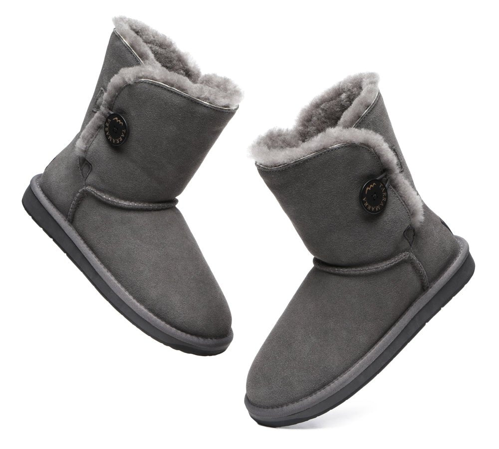 Premium Australian Sheepskin Boots Unisex Short Button Plus - UGG Boots - Goat Grey - AU Ladies 4 / AU Men 2 / EU 35 - Uggoutlet