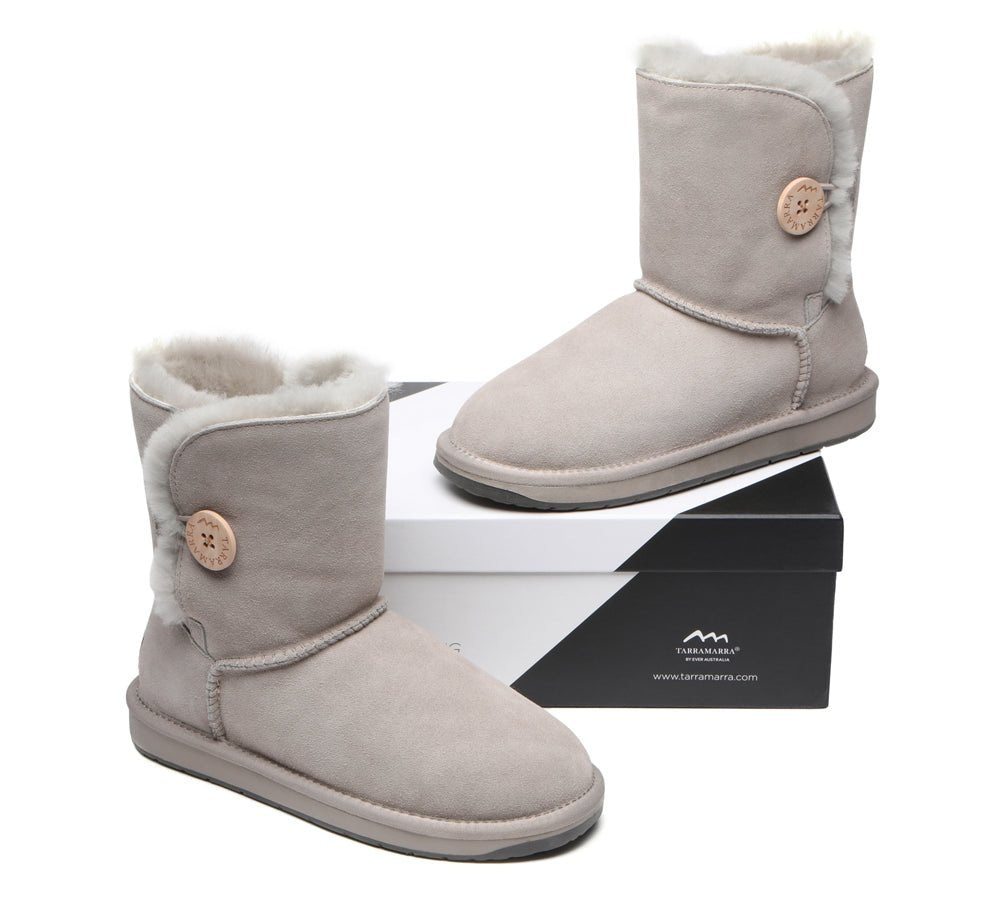 Premium Australian Sheepskin Boots Unisex Short Button Plus - UGG Boots - Goat Grey - AU Ladies 4 / AU Men 2 / EU 35 - Uggoutlet