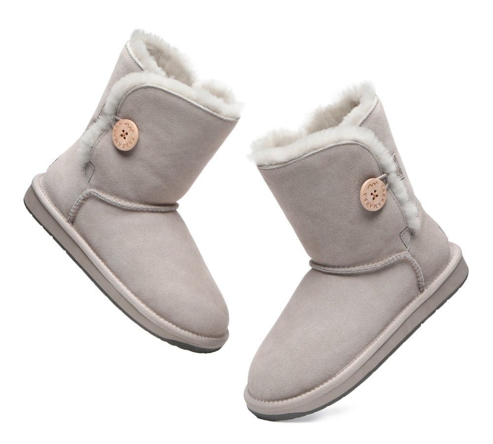 Premium Australian Sheepskin Boots Unisex Short Button Plus - UGG Boots - Goat Grey - AU Ladies 4 / AU Men 2 / EU 35 - Uggoutlet