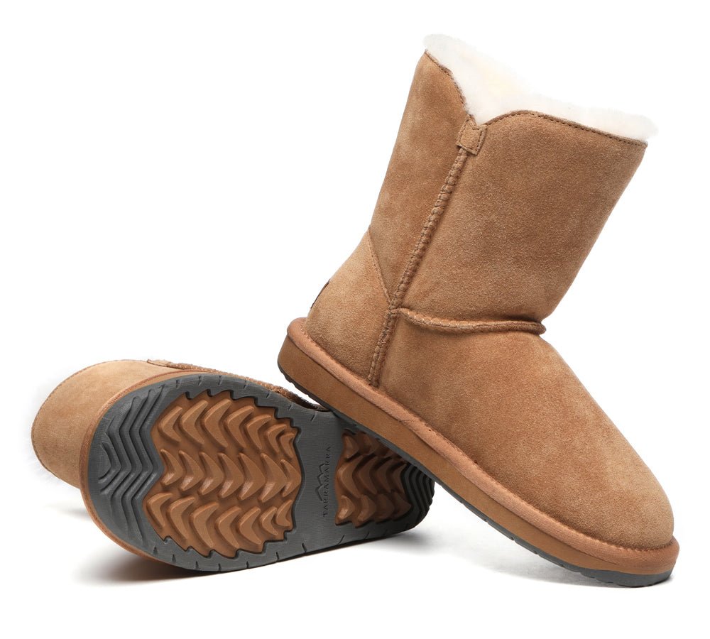 Premium Australian Sheepskin Boots Unisex Short Button Plus - UGG Boots - Goat Grey - AU Ladies 4 / AU Men 2 / EU 35 - Uggoutlet