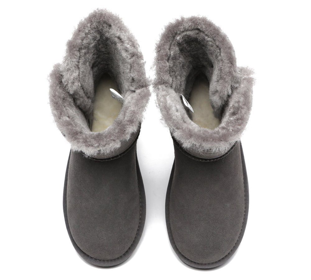 Premium Australian Sheepskin Boots Unisex Short Button Plus - UGG Boots - Goat Grey - AU Ladies 4 / AU Men 2 / EU 35 - Uggoutlet