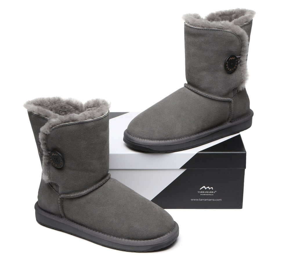 Premium Australian Sheepskin Boots Unisex Short Button Plus - UGG Boots - Goat Grey - AU Ladies 4 / AU Men 2 / EU 35 - Uggoutlet