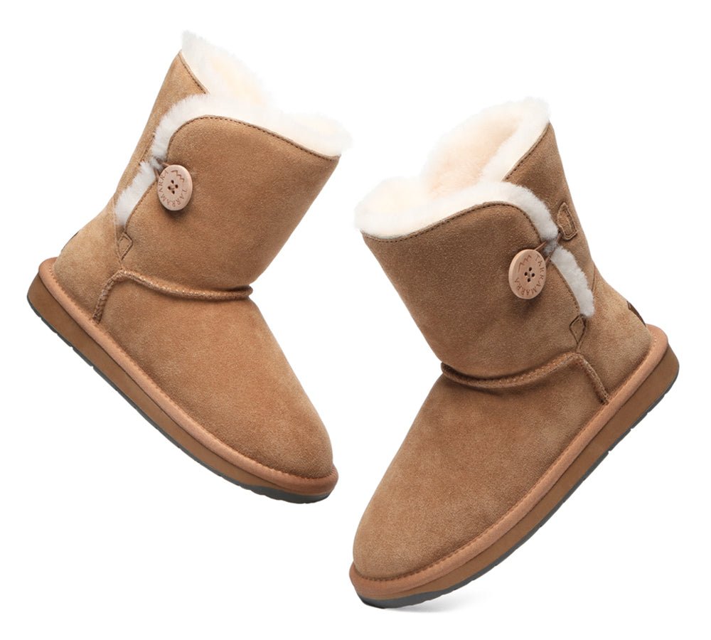 Premium Australian Sheepskin Boots Unisex Short Button Plus - UGG Boots - Goat Grey - AU Ladies 4 / AU Men 2 / EU 35 - Uggoutlet