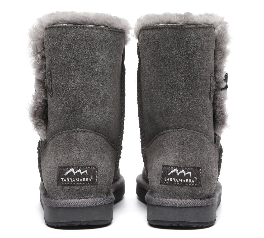 Premium Australian Sheepskin Boots Unisex Short Button Plus - UGG Boots - Goat Grey - AU Ladies 4 / AU Men 2 / EU 35 - Uggoutlet