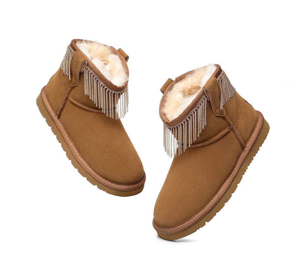 Rita Women Mini Boots Double Face Sheepskin Metal Tassel - UGG Boots - Chestnut - AU Ladies 4 / AU Men 2 / EU 35 - Uggoutlet