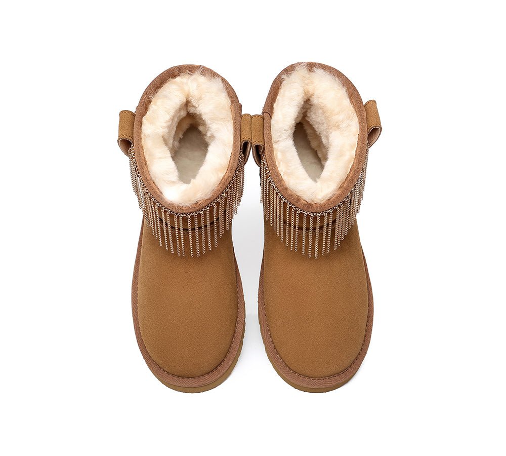 Rita Women Mini Boots Double Face Sheepskin Metal Tassel - UGG Boots - Chestnut - AU Ladies 4 / AU Men 2 / EU 35 - Uggoutlet