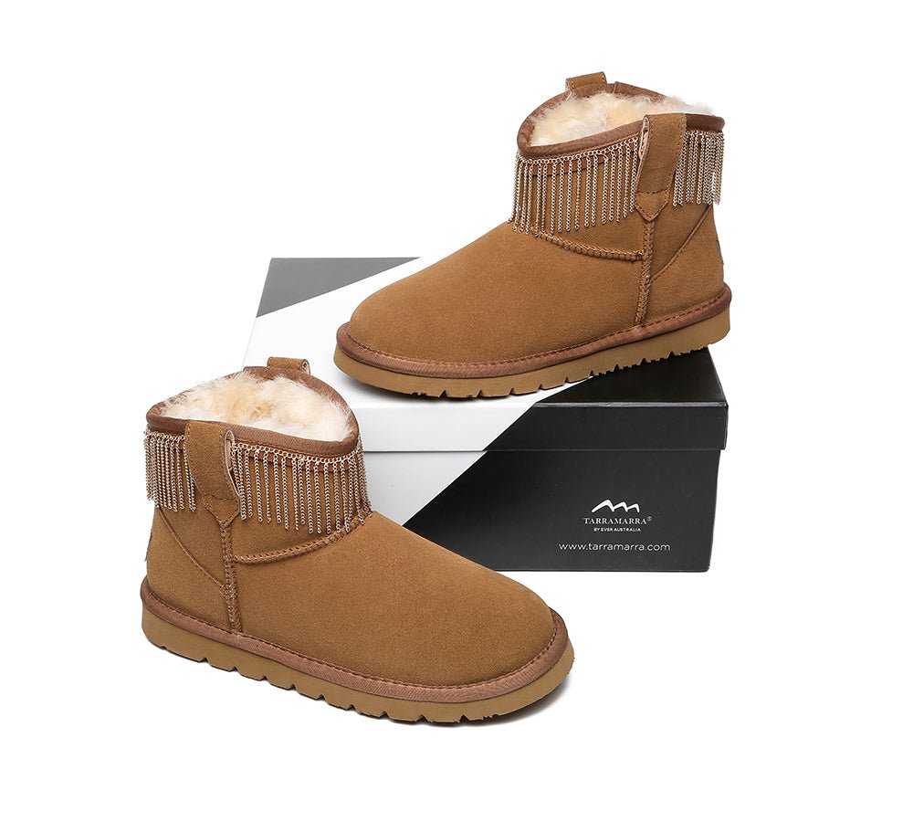 Rita Women Mini Boots Double Face Sheepskin Metal Tassel - UGG Boots - Chestnut - AU Ladies 4 / AU Men 2 / EU 35 - Uggoutlet