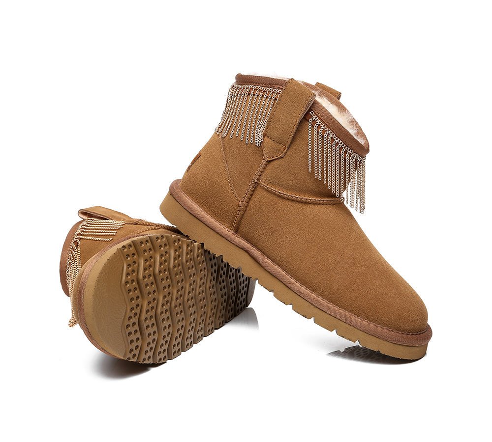 Rita Women Mini Boots Double Face Sheepskin Metal Tassel - UGG Boots - Chestnut - AU Ladies 4 / AU Men 2 / EU 35 - Uggoutlet