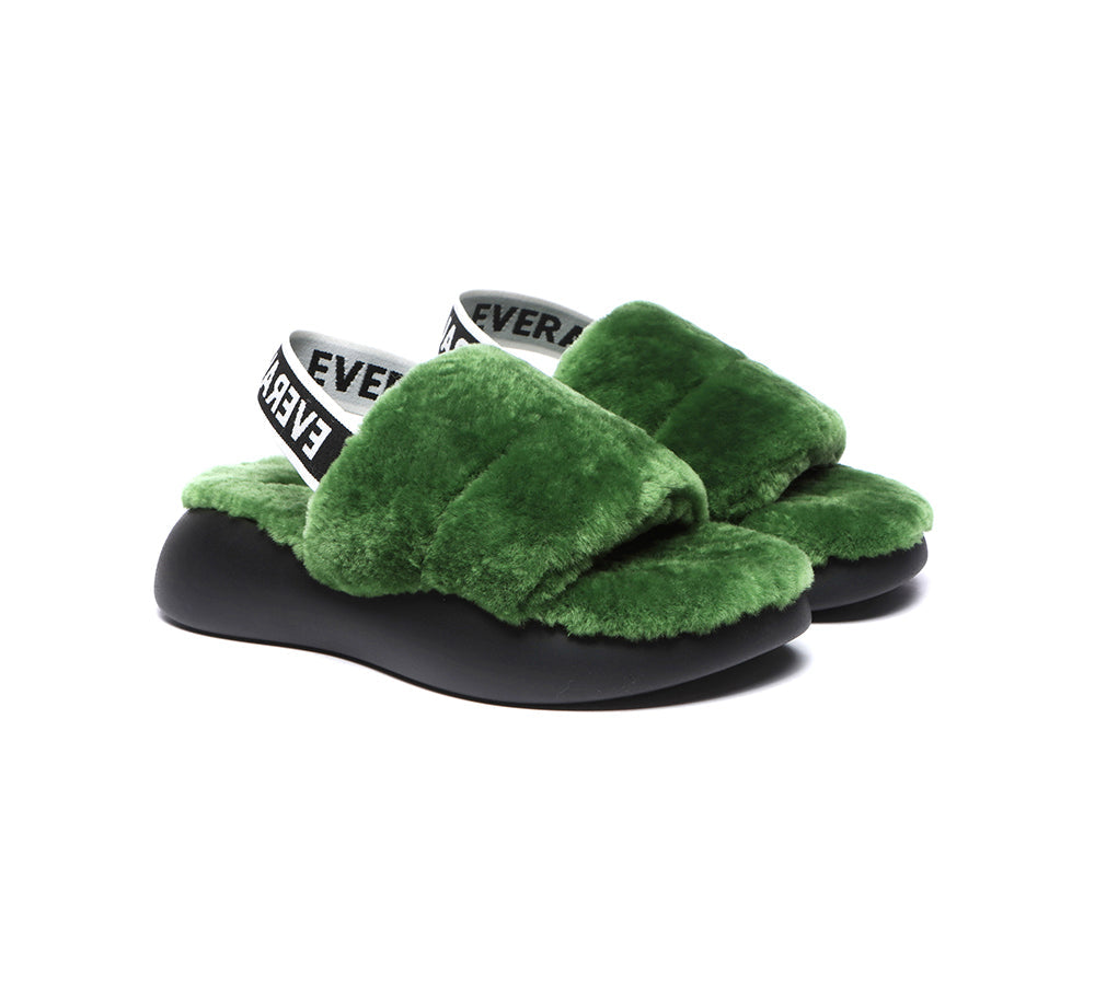 Sandals - Sheepskin Wool Slingback Fluffy Slides Women Miss Ever