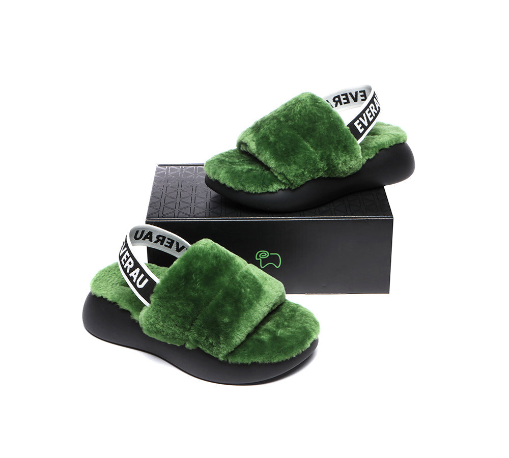 Sandals - Sheepskin Wool Slingback Fluffy Slides Women Miss Ever