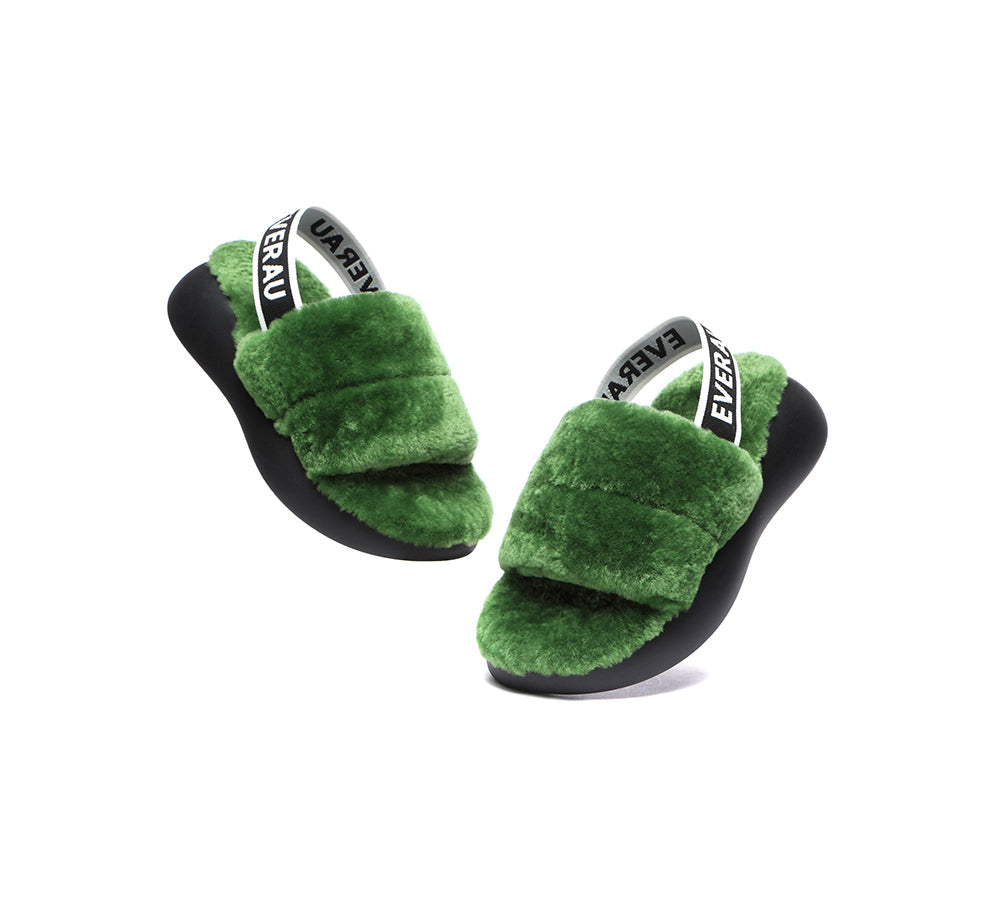 Sandals - Sheepskin Wool Slingback Fluffy Slides Women Miss Ever