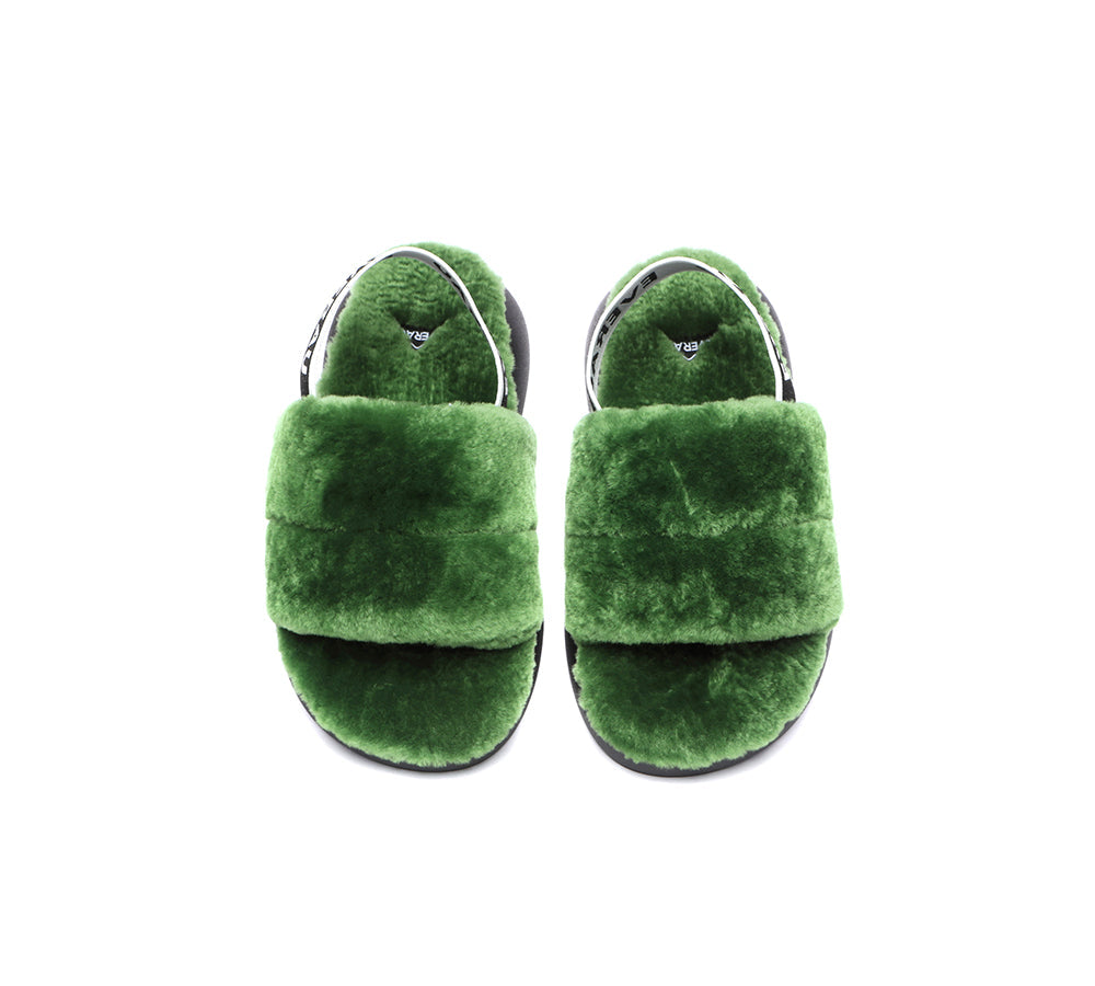 Sandals - Sheepskin Wool Slingback Fluffy Slides Women Miss Ever