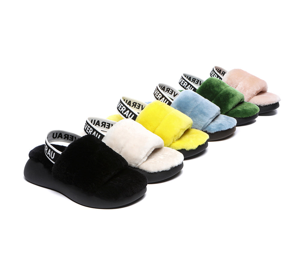 Sandals - Sheepskin Wool Slingback Fluffy Slides Women Miss Ever