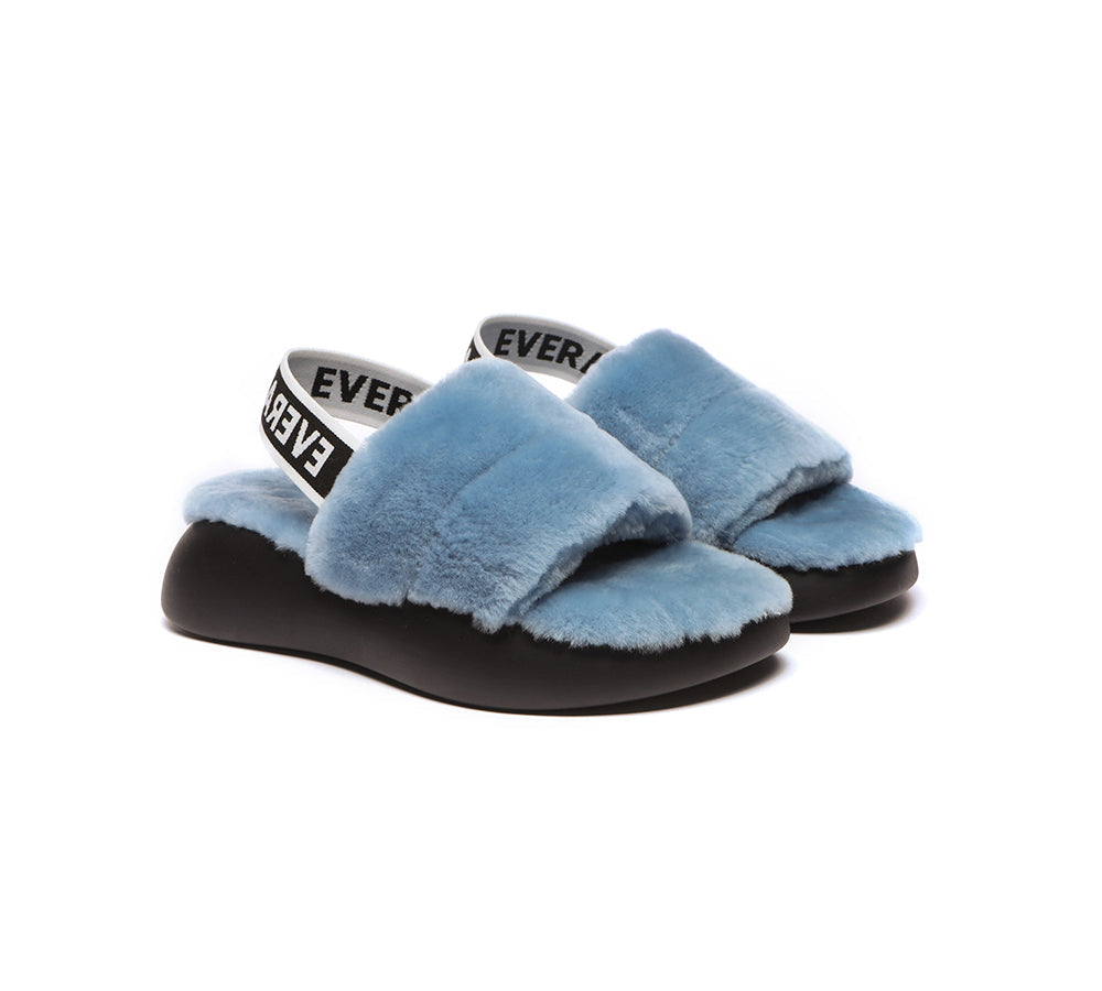 Sandals - Sheepskin Wool Slingback Fluffy Slides Women Miss Ever