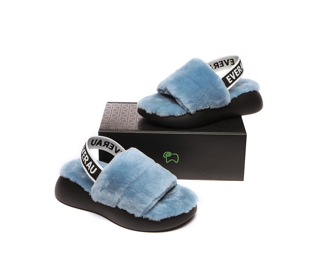 Sandals - Sheepskin Wool Slingback Fluffy Slides Women Miss Ever