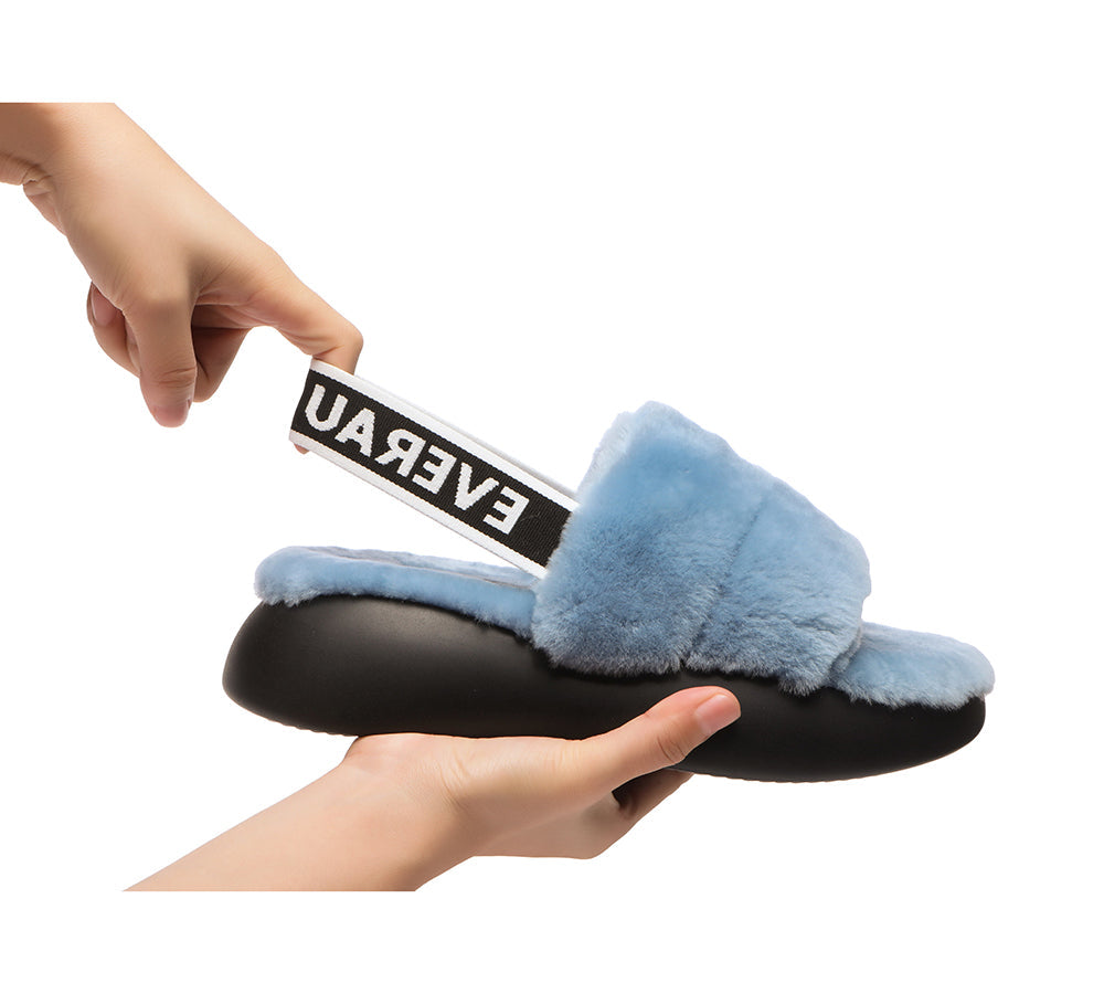 Sandals - Sheepskin Wool Slingback Fluffy Slides Women Miss Ever