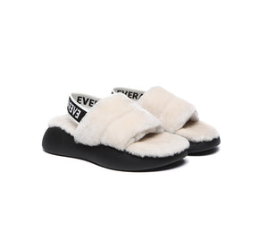 Sandals - Sheepskin Wool Slingback Fluffy Slides Women Miss Ever