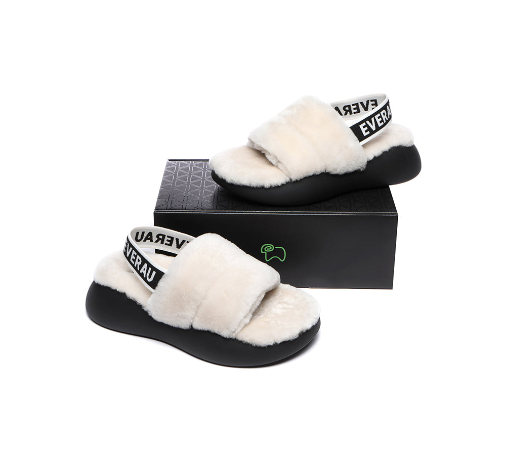 Sandals - Sheepskin Wool Slingback Fluffy Slides Women Miss Ever