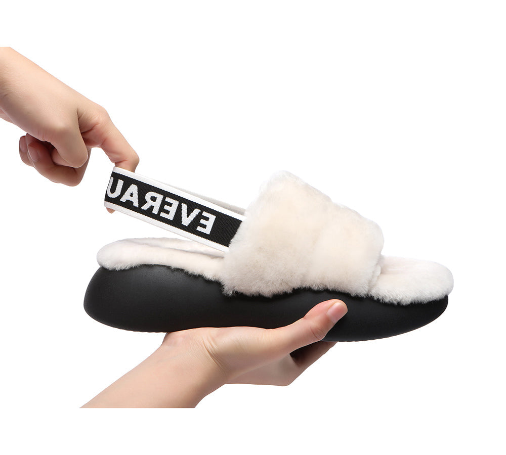 Sandals - Sheepskin Wool Slingback Fluffy Slides Women Miss Ever