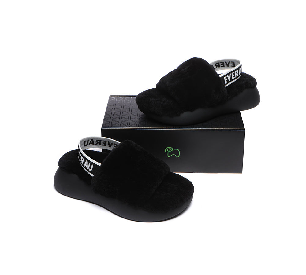 Sandals - Sheepskin Wool Slingback Fluffy Slides Women Miss Ever