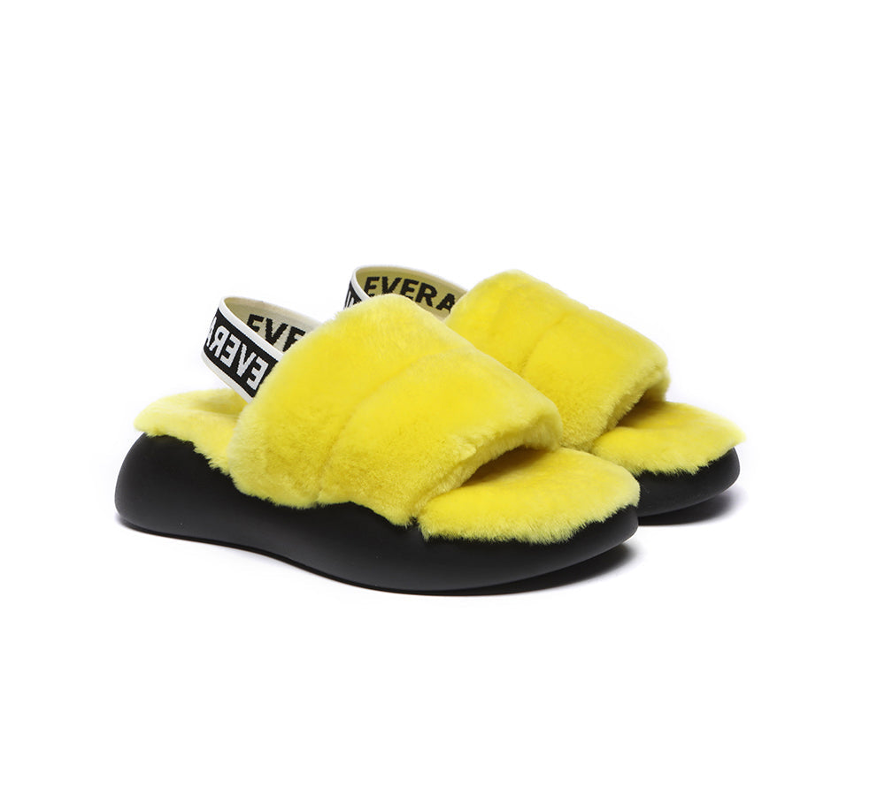 Sandals - Sheepskin Wool Slingback Fluffy Slides Women Miss Ever