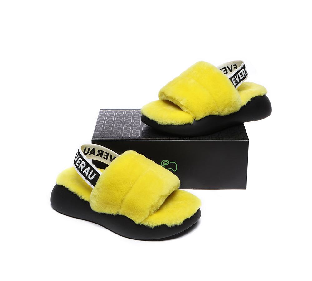 Sandals - Sheepskin Wool Slingback Fluffy Slides Women Miss Ever