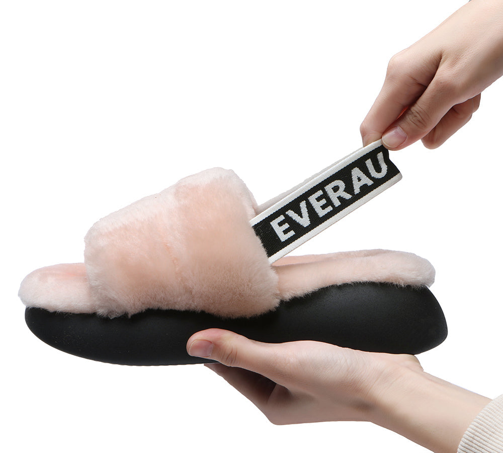 Sandals - Sheepskin Wool Slingback Fluffy Slides Women Miss Ever