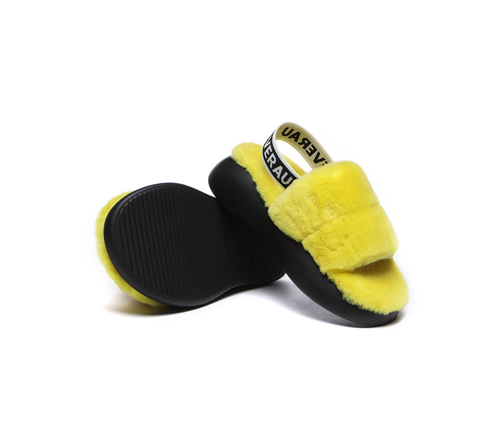 Sandals - Sheepskin Wool Slingback Fluffy Slides Women Miss Ever