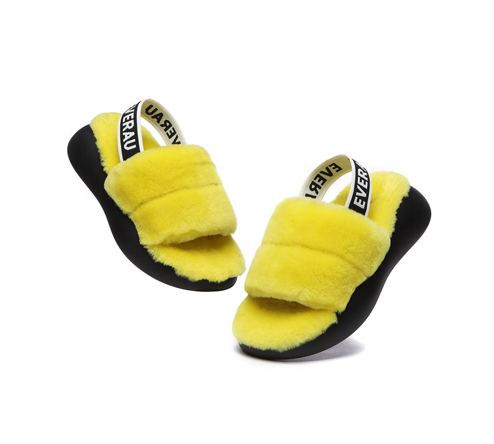 Sandals - Sheepskin Wool Slingback Fluffy Slides Women Miss Ever