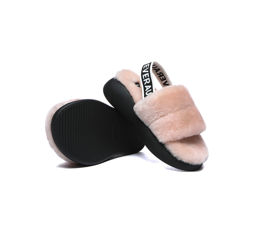 Sandals - Sheepskin Wool Slingback Fluffy Slides Women Miss Ever