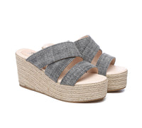 Sandals - Women's Crossover-Strap Platform Heels Slip-on Sandal Slides Wedges Julie