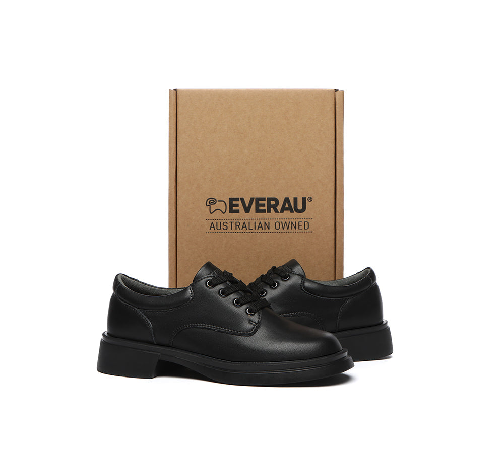 EVERAU® Senior Black Leather Lace Up School Shoes - School Shoes - Black - AU Ladies 4 / AU Men 2 / EU 35 - Uggoutlet