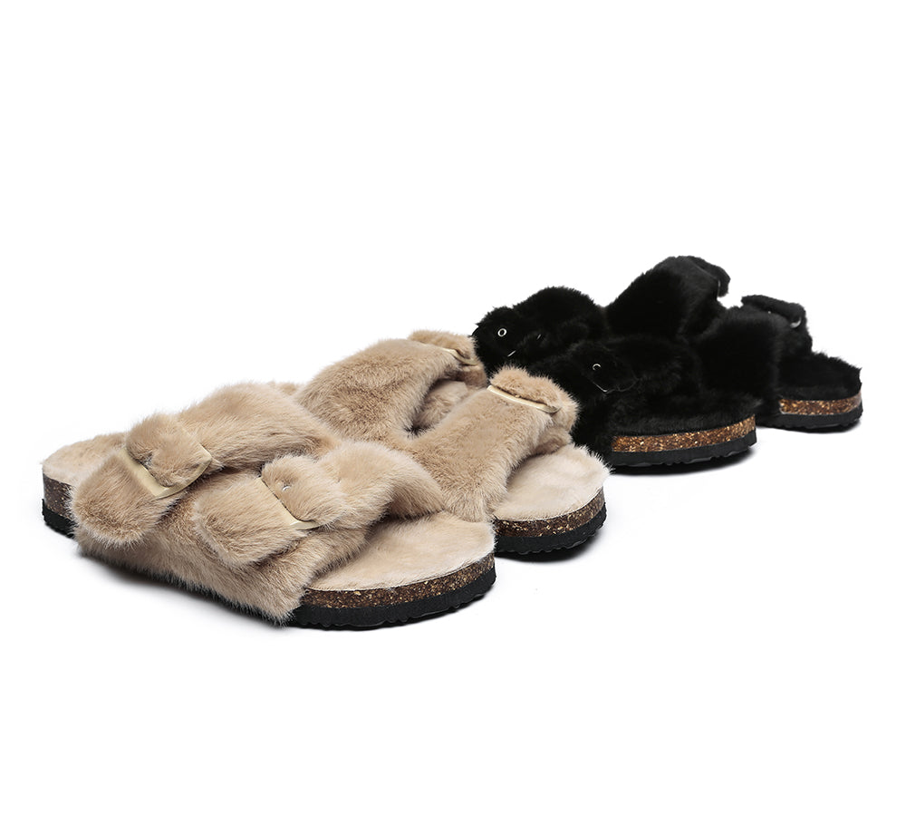 UGG Australian Shepherd® Australian Sheepskin Double Straps Fuzzy Slide Sandals - Sandals - Black - AU Ladies 4 / AU Men 2 / EU 35 - Uggoutlet