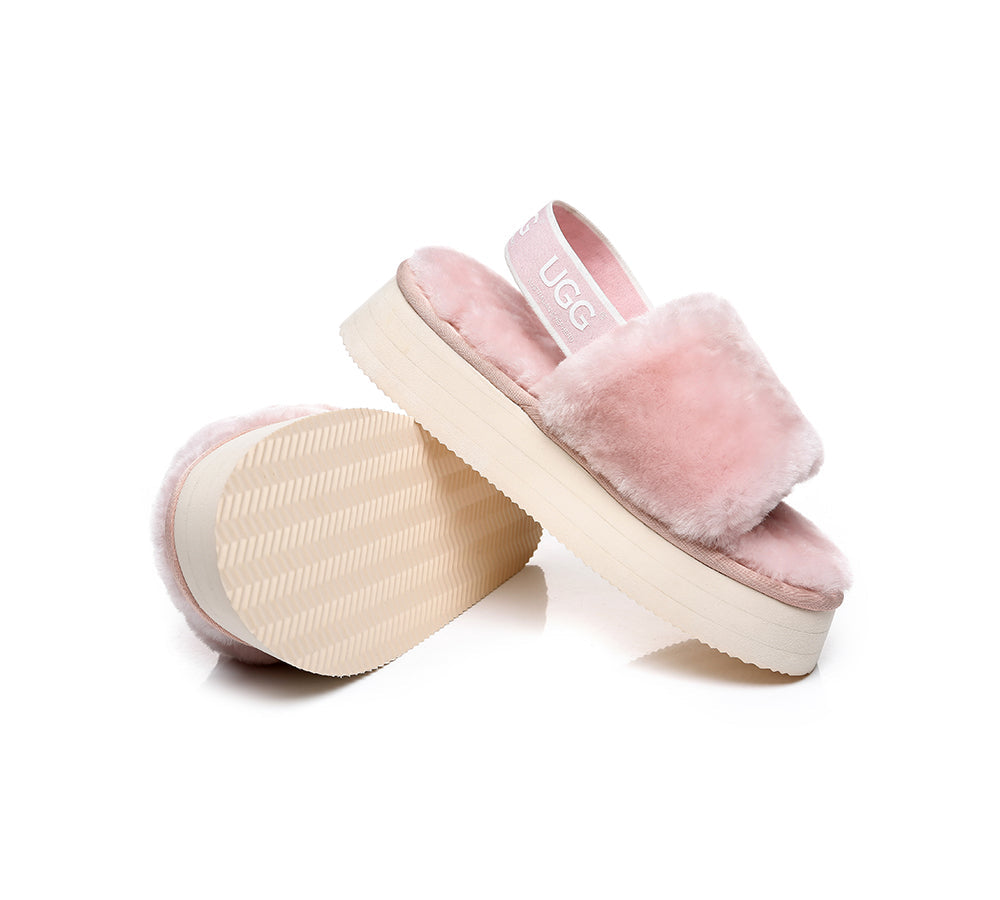 Slides - AS UGG Women High Platform Fluffy Slides Poppin