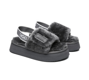 Slides - AS UGG Women High Platform Fluffy Slides Poppin