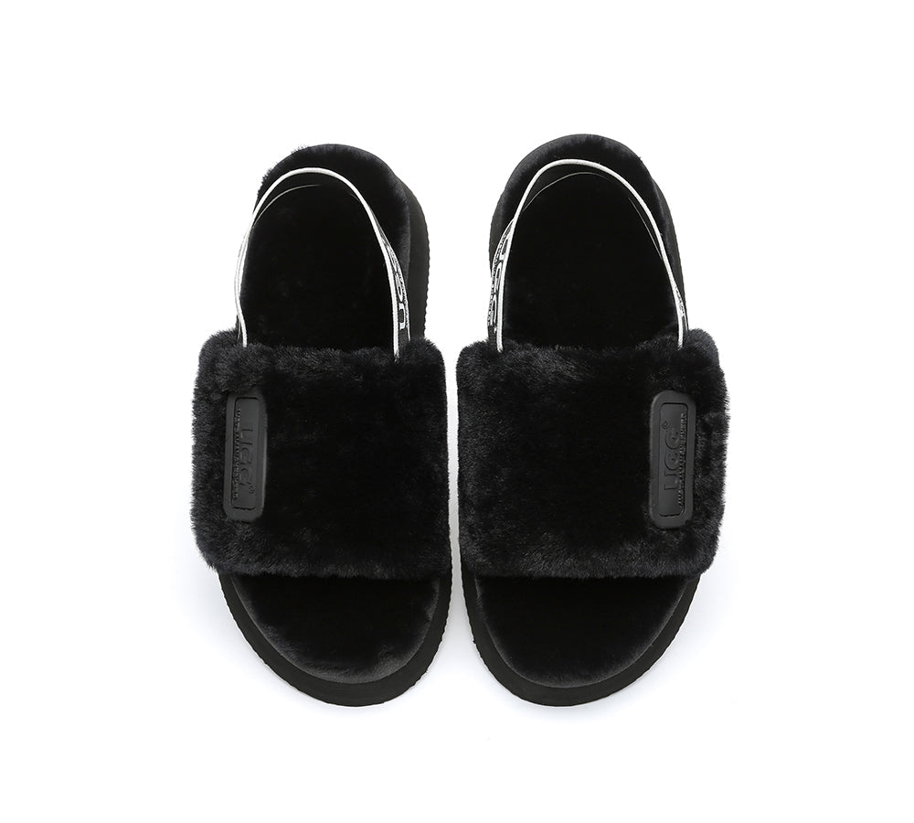 Slides - AS UGG Women High Platform Fluffy Slides Poppin