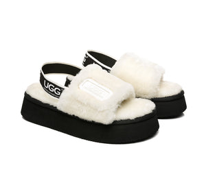 Slides - AS UGG Women High Platform Fluffy Slides Poppin