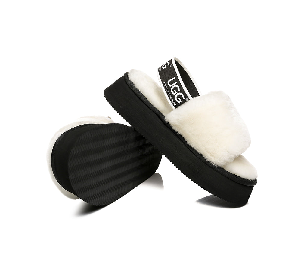 Slides - AS UGG Women High Platform Fluffy Slides Poppin