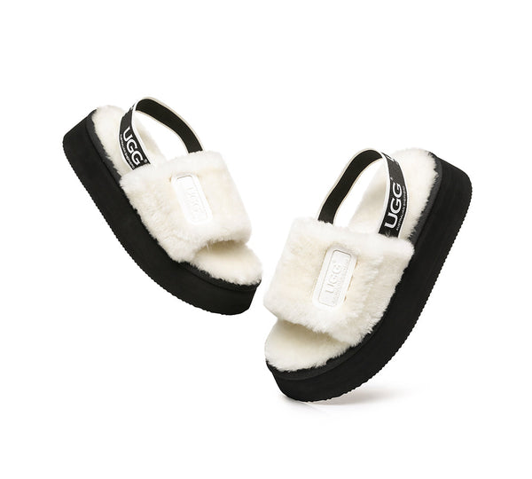 Slides - AS UGG Women High Platform Fluffy Slides Poppin