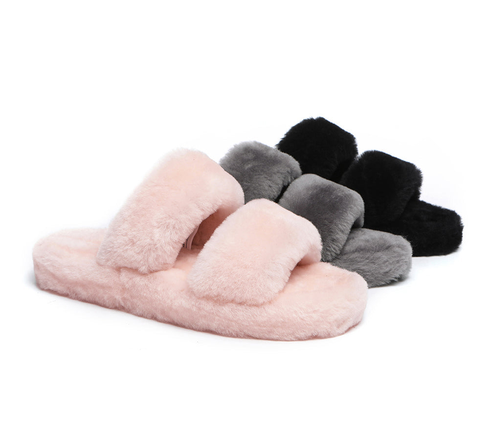 Slides - Double Strap Fluffy Slides Women Jessica