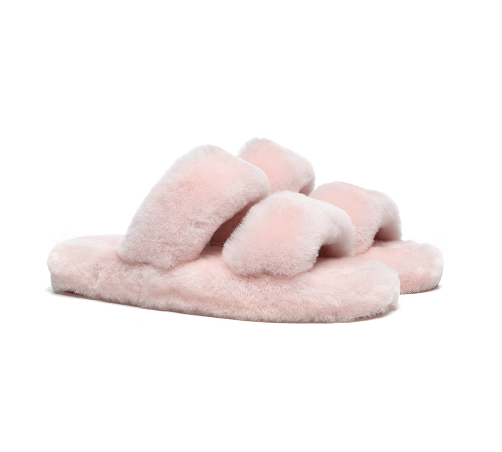 Slides - Double Strap Fluffy Slides Women Jessica