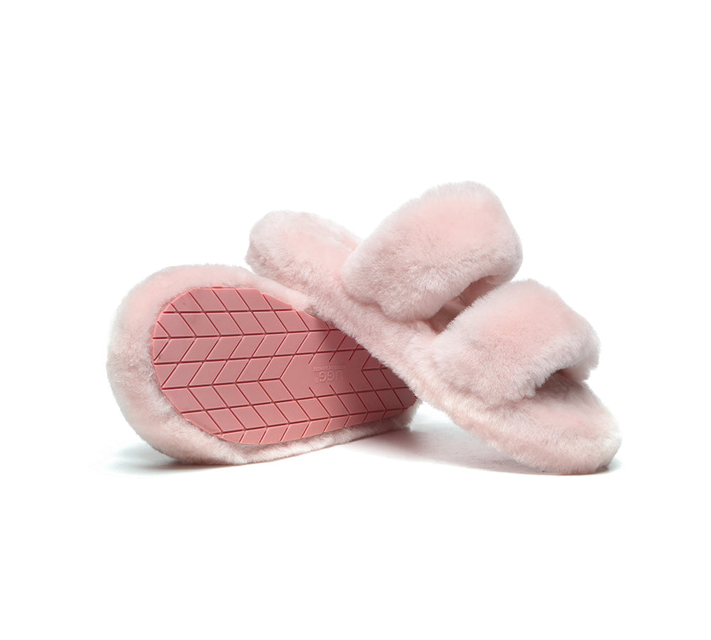 Slides - Double Strap Fluffy Slides Women Jessica