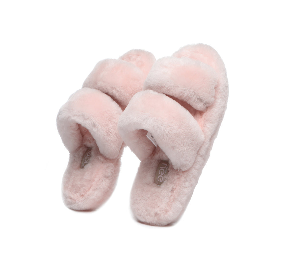 Slides - Double Strap Fluffy Slides Women Jessica