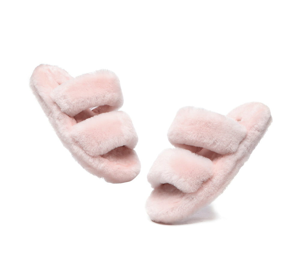 Slides - Double Strap Fluffy Slides Women Jessica