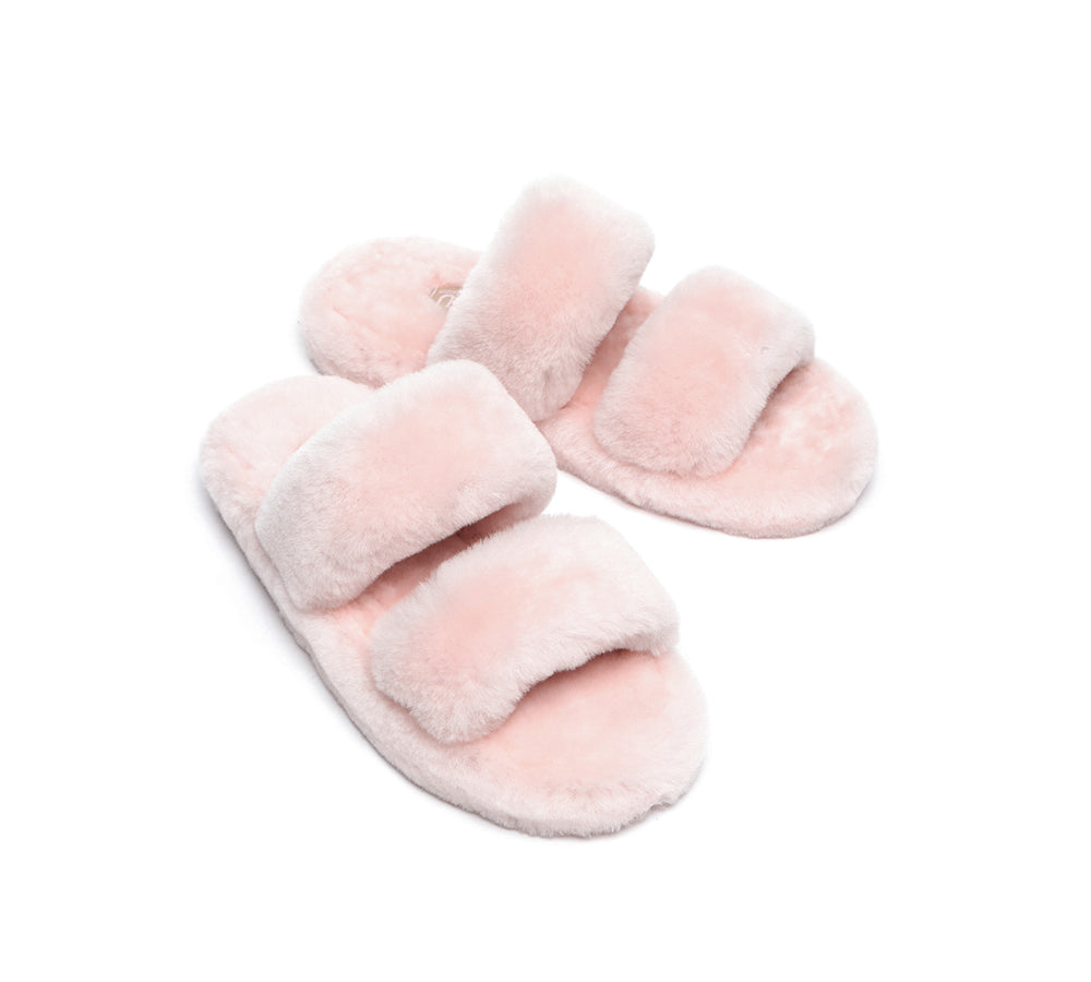 Slides - Double Strap Fluffy Slides Women Jessica