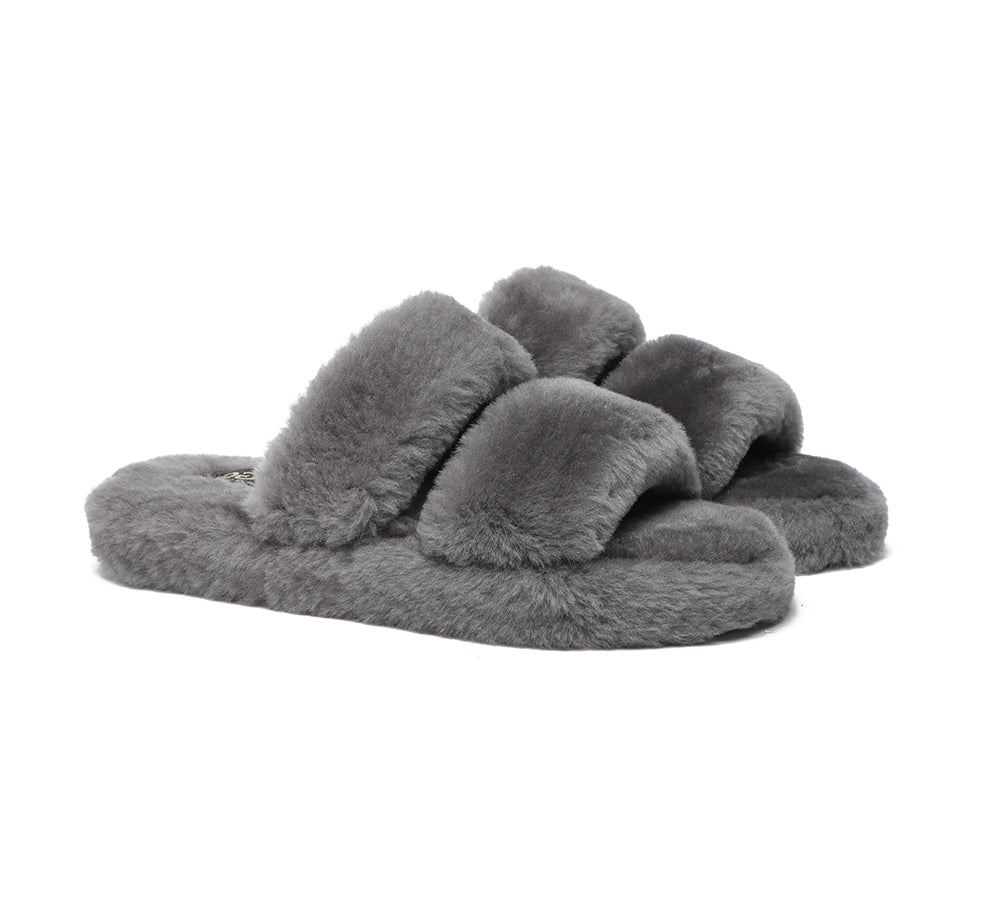 Slides - Double Strap Fluffy Slides Women Jessica